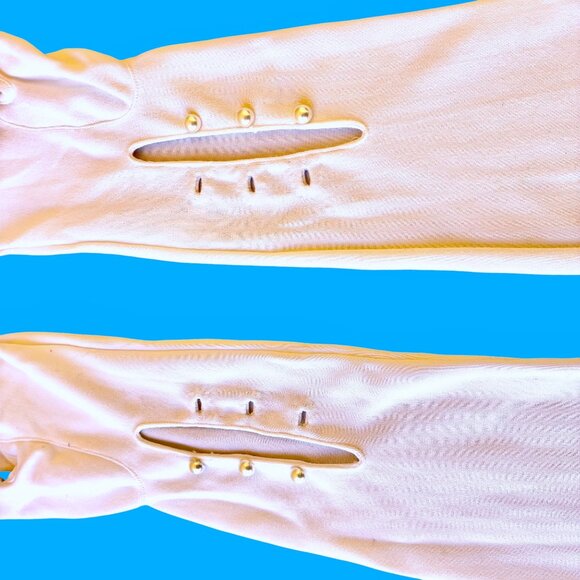Vintage Opera Gloves White Nylon Stretch Long Formal Buttons 23" Long Size 8 - Picture 7 of 9